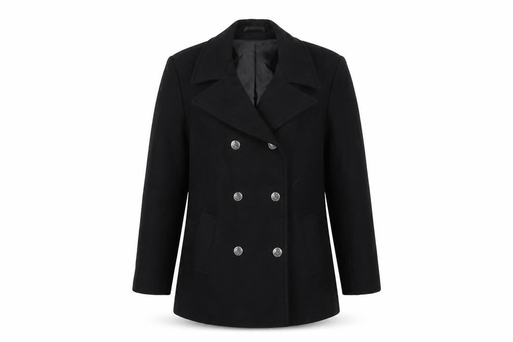 Young Tanya Girls Black Wool Blend Double-Breasted Pea Coat Age 12