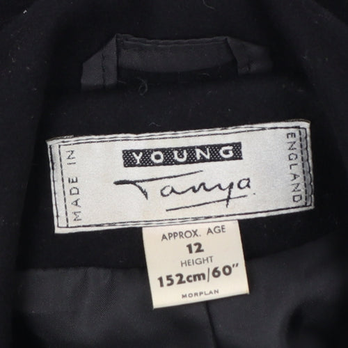 Young Tanya Girls Black Wool Blend Double-Breasted Pea Coat Age 12