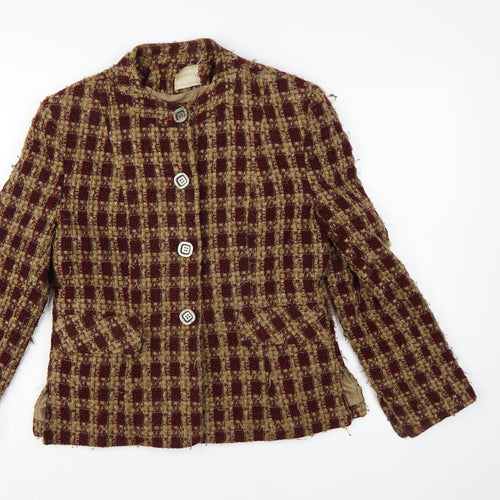Classics Women's Beige Red Checked Wool Blend Tweed Suit Jacket Size 12