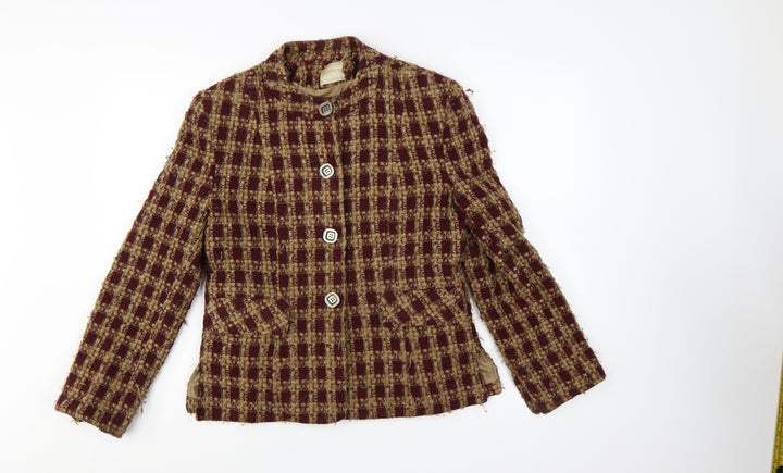 Classics Women's Beige Red Checked Wool Blend Tweed Suit Jacket Size 12