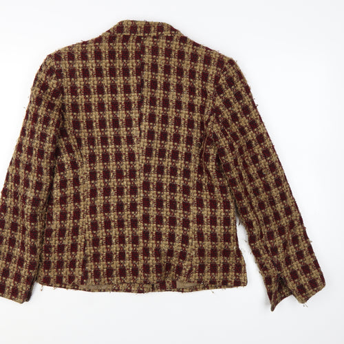 Classics Women's Beige Red Checked Wool Blend Tweed Suit Jacket Size 12