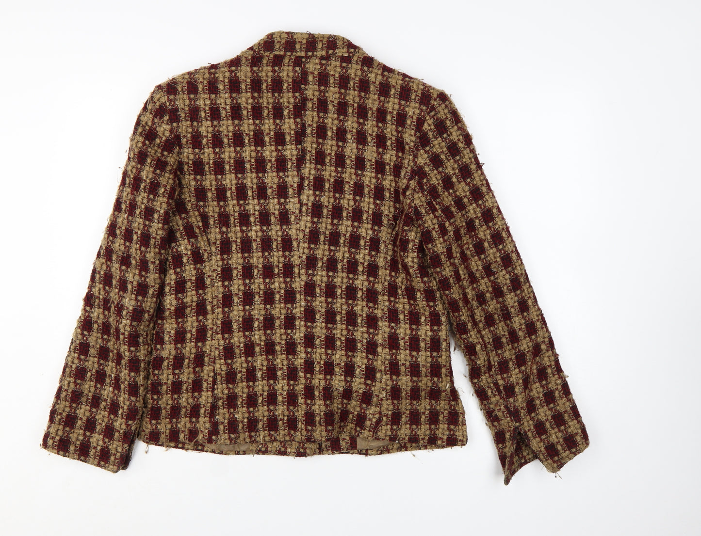 Classics Women's Beige Red Checked Wool Blend Tweed Suit Jacket Size 12