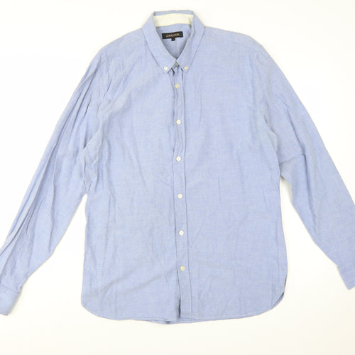Jaeger Men Blue Cotton Button-Down Long Sleeve Casual Shirt L