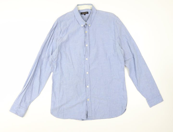 Jaeger Men Blue Cotton Button-Down Long Sleeve Casual Shirt L