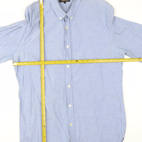 Jaeger Men Blue Cotton Button-Down Long Sleeve Casual Shirt L
