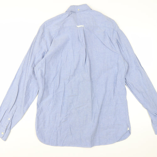 Jaeger Men Blue Cotton Button-Down Long Sleeve Casual Shirt L