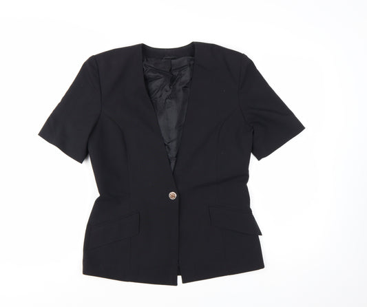 Perrie London Women's Black Short Sleeve Suit Jacket Size 12 Classic Blazer