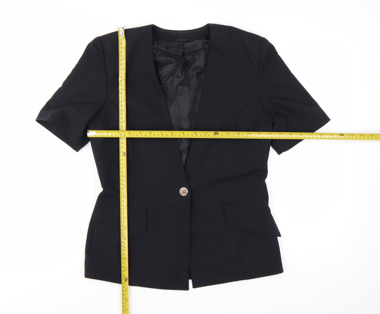 Perrie London Women's Black Short Sleeve Suit Jacket Size 12 Classic Blazer