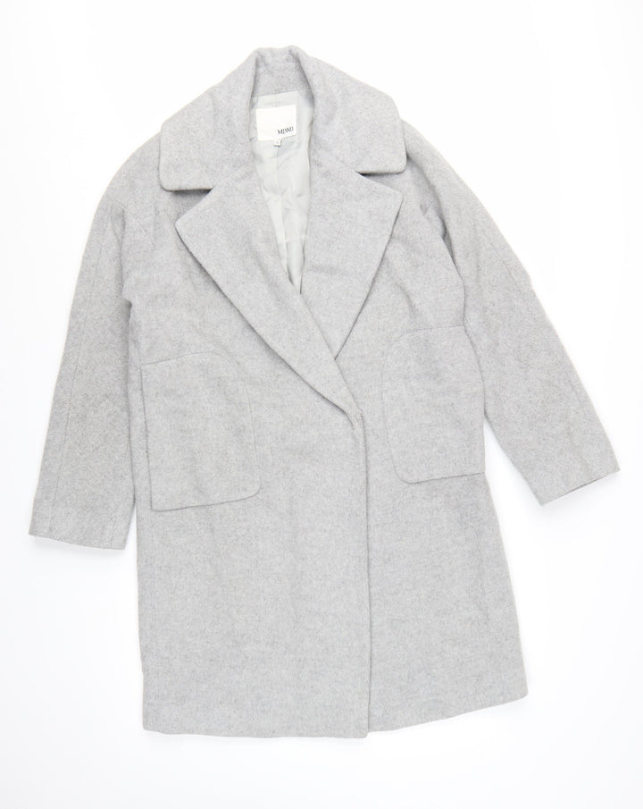 Mixxo Women's Grey Wool Blend Mid-Length Overcoat Size S