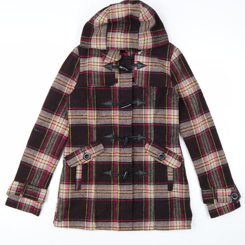 Next Women Brown Check Hooded Duffle Coat Size 8
