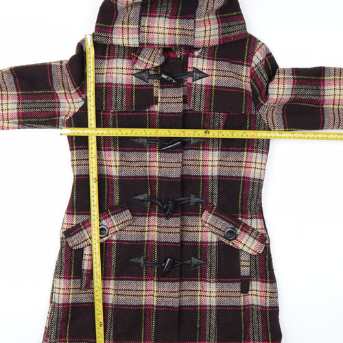 Next Women Brown Check Hooded Duffle Coat Size 8