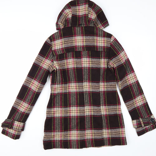 Next Women Brown Check Hooded Duffle Coat Size 8