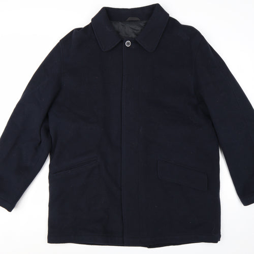 Marks and Spencer Men's Navy Wool Overcoat L Classic Mid-Length