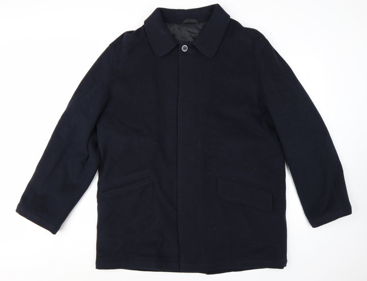 Marks and Spencer Men's Navy Wool Overcoat L Classic Mid-Length