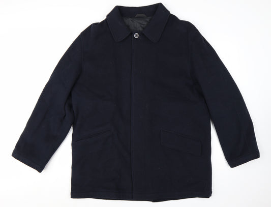Marks and Spencer Men's Navy Wool Overcoat L Classic Mid-Length