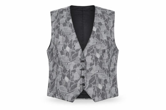 Front view of Haley women’s grey geometric cotton waistcoat, size M, formal lined