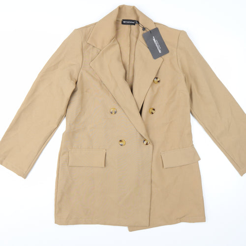 PrettyLittleThing Women Beige Double-Breasted Blazer UK 4 Polyester