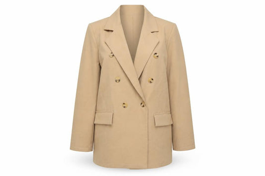 PrettyLittleThing Women Beige Double-Breasted Blazer UK 4 Polyester