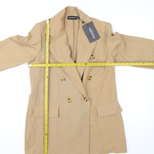 PrettyLittleThing Women Beige Double-Breasted Blazer UK 4 Polyester