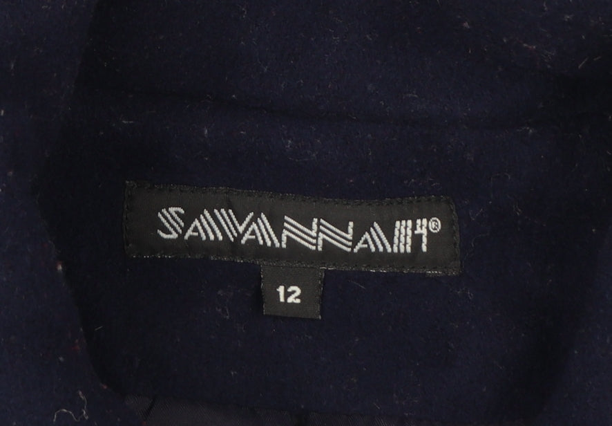 Savannah Women's Blue Wool Pea Coat Size 12 Classic Mid-Length
