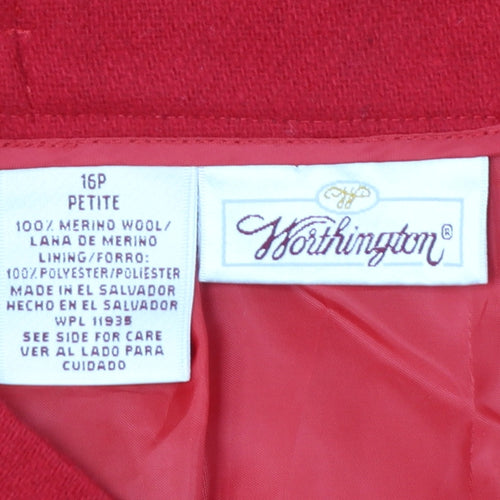 Worthington Women's Red Wool Pencil Skirt Size 16 Petite