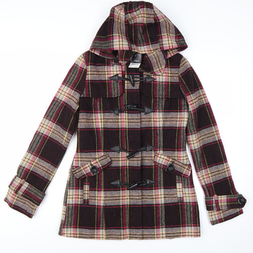 Next Women's Multicoloured Check Hooded Duffle Coat Size 8