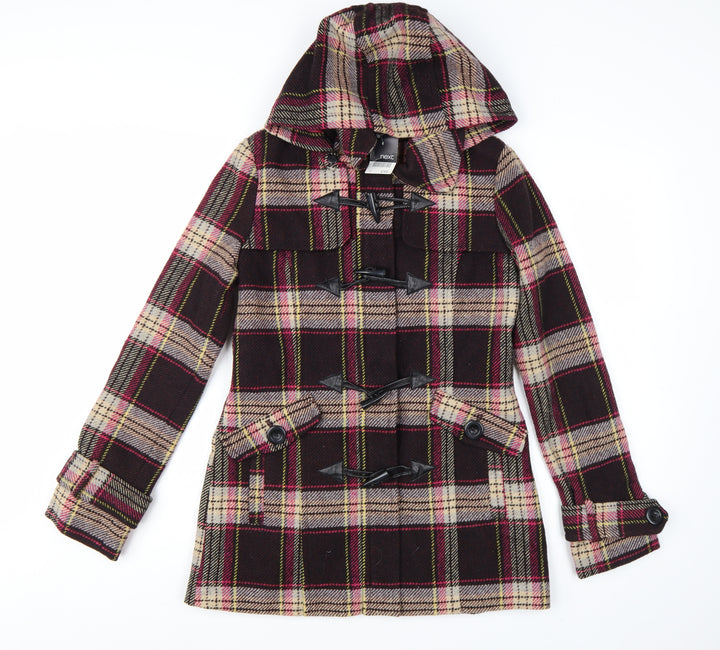 Next Women's Multicoloured Check Hooded Duffle Coat Size 8