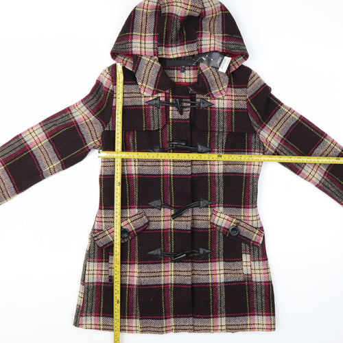 Next Women's Multicoloured Check Hooded Duffle Coat Size 8