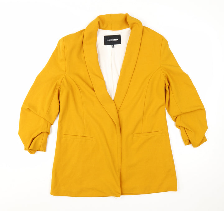 Fashion Nova Women Mustard Yellow Blazer Jacket Medium Shawl Collar
