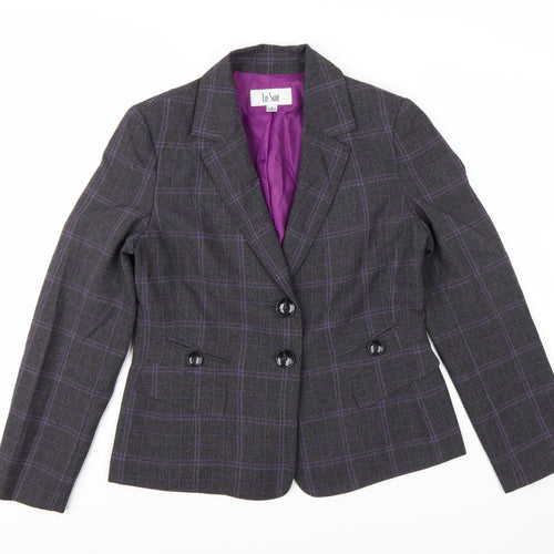 Le Suit Women's Grey Check Double-Breasted Blazer Jacket Size 8
