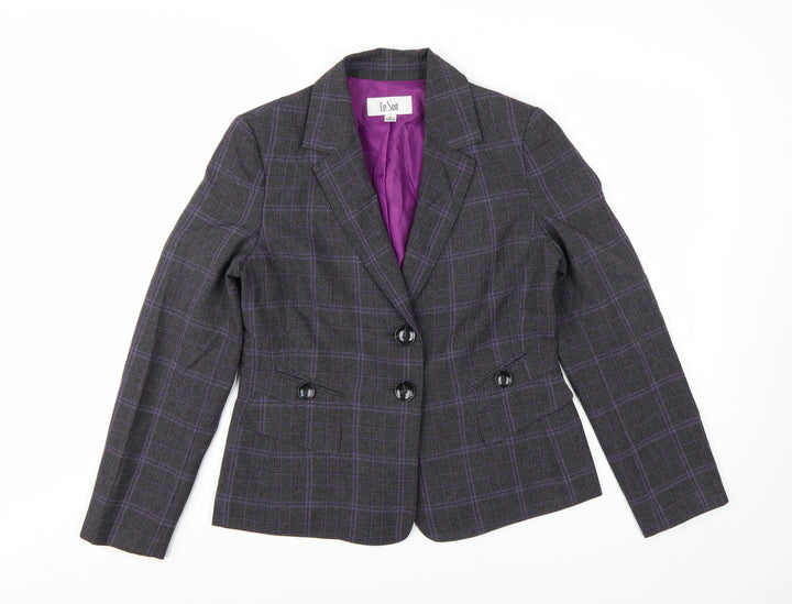 Le Suit Women's Grey Check Double-Breasted Blazer Jacket Size 8