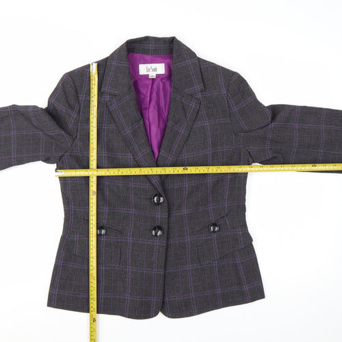Le Suit Women's Grey Check Double-Breasted Blazer Jacket Size 8