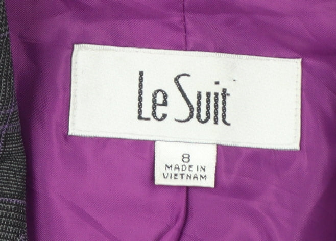 Le Suit Women's Grey Check Double-Breasted Blazer Jacket Size 8