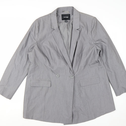 Tailored Women Grey Double-Breasted Blazer UK 20 Classic Fit