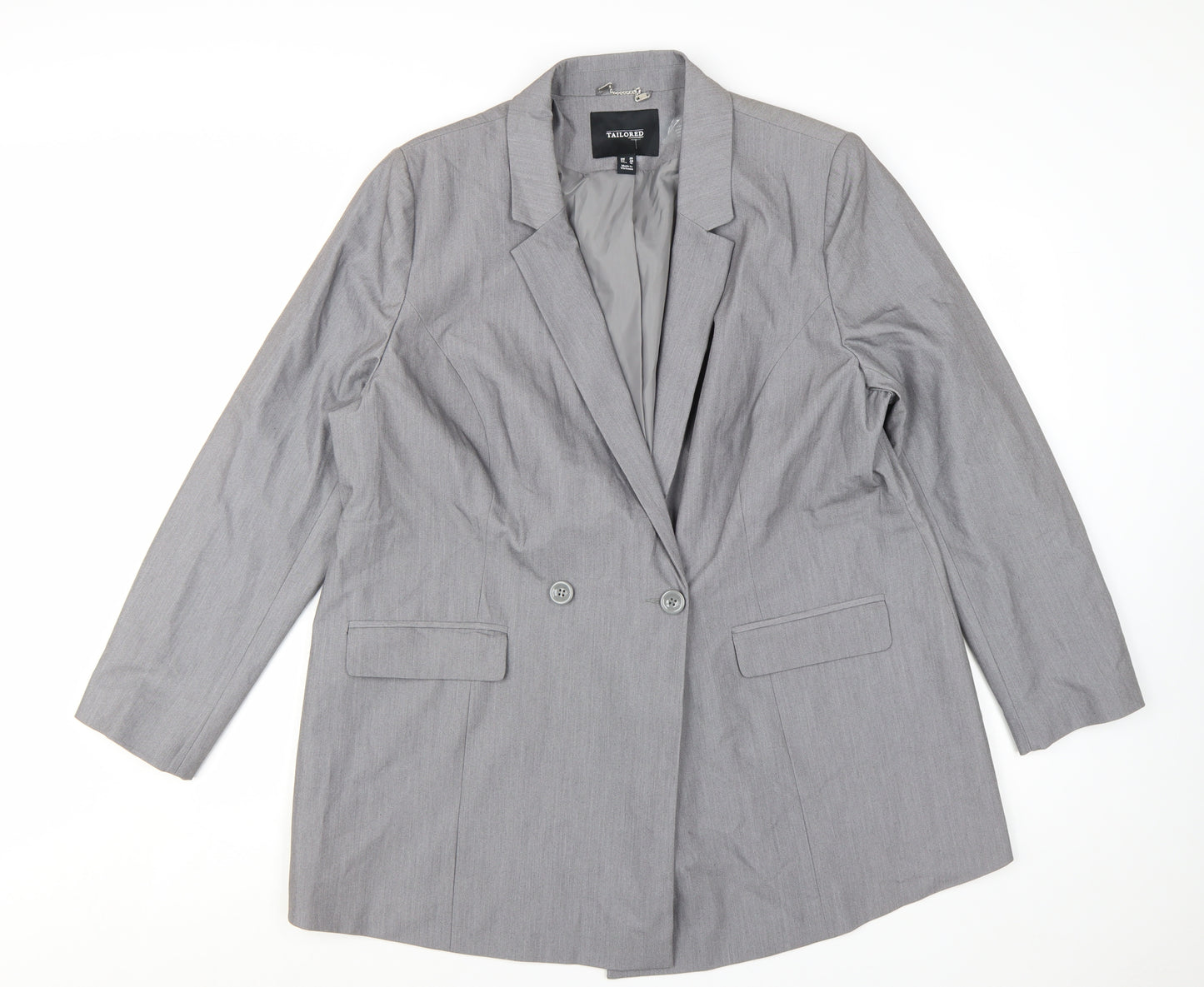 Tailored Women Grey Double-Breasted Blazer UK 20 Classic Fit