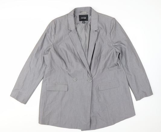 Tailored Women Grey Double-Breasted Blazer UK 20 Classic Fit