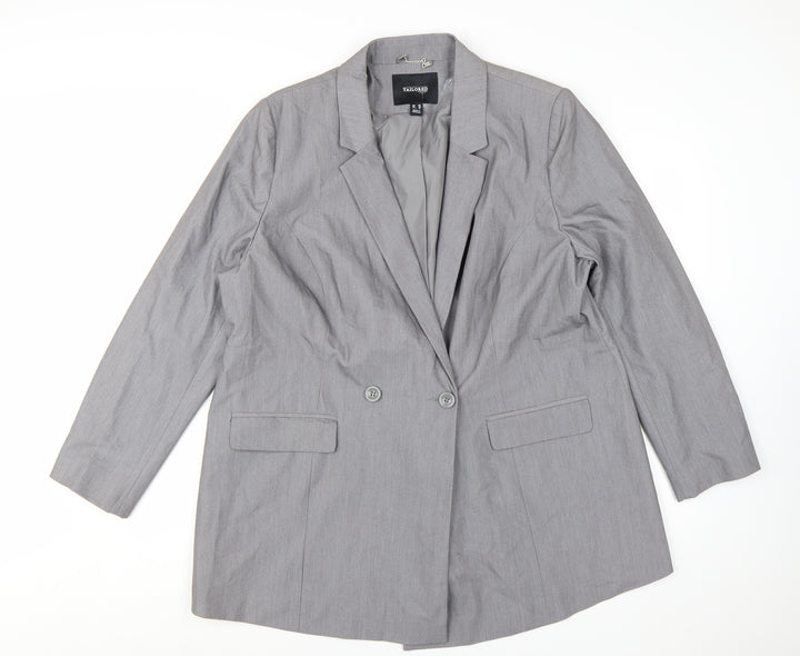 Tailored Women Grey Double-Breasted Blazer UK 20 Classic Fit