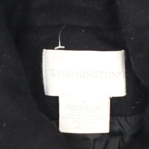 Worthington Womens Black Wool Blend Pea Coat Size 12