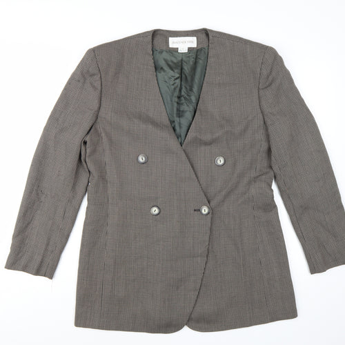 Jones New York Women Brown Houndstooth Double-Breasted Blazer Size 12
