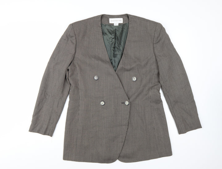 Jones New York Women Brown Houndstooth Double-Breasted Blazer Size 12