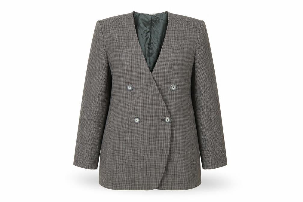 Jones New York Women Brown Houndstooth Double-Breasted Blazer Size 12