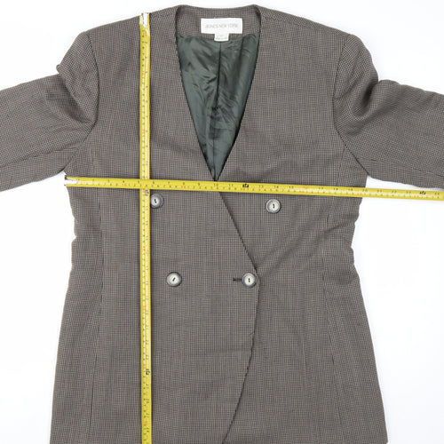 Jones New York Women Brown Houndstooth Double-Breasted Blazer Size 12
