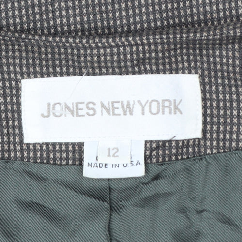 Jones New York Women Brown Houndstooth Double-Breasted Blazer Size 12