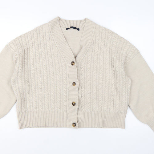 French Connection Women's Beige Cable Knit Cardigan L