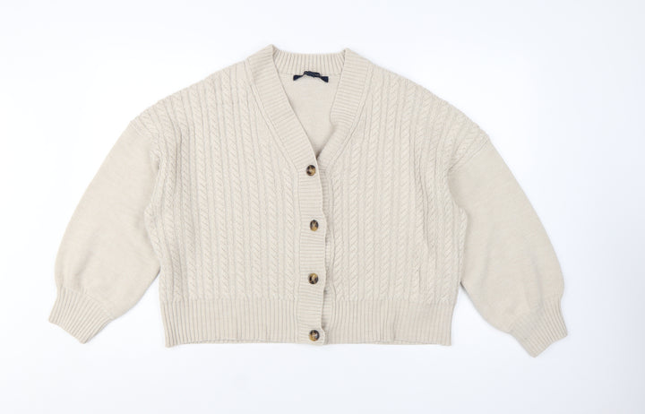 French Connection Women's Beige Cable Knit Cardigan L