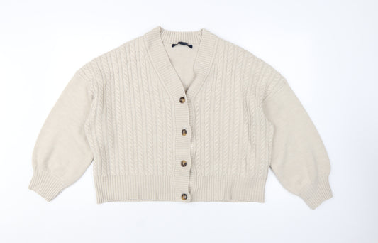 French Connection Women's Beige Cable Knit Cardigan L