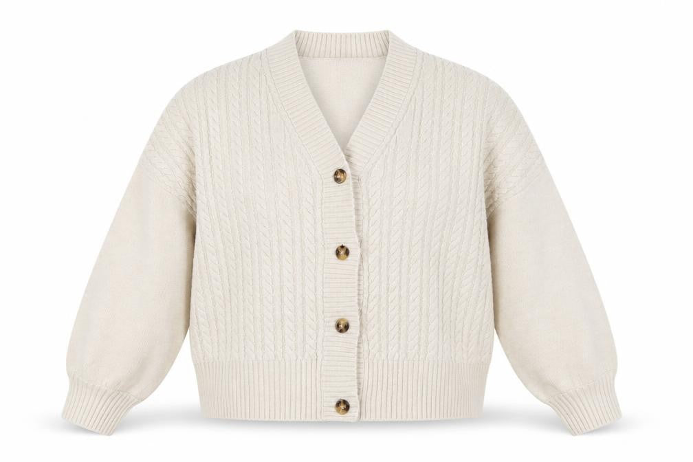 French Connection Women's Beige Cable Knit Cardigan L