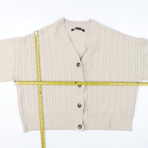 French Connection Women's Beige Cable Knit Cardigan L
