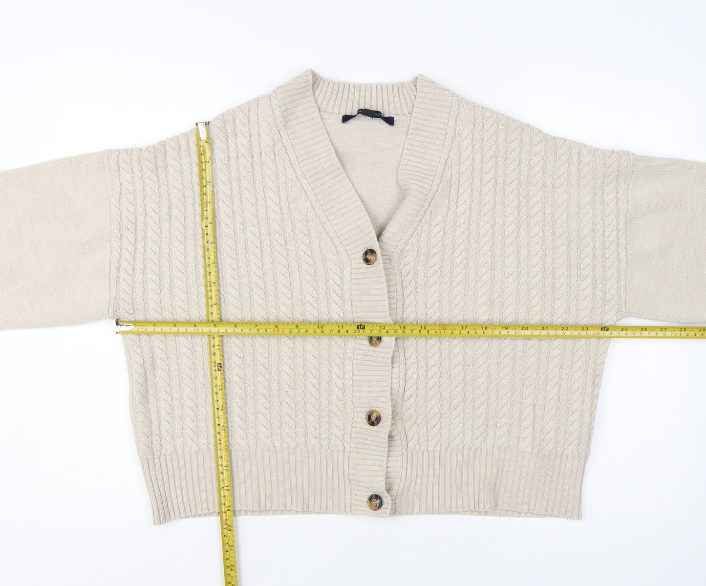French Connection Women's Beige Cable Knit Cardigan L