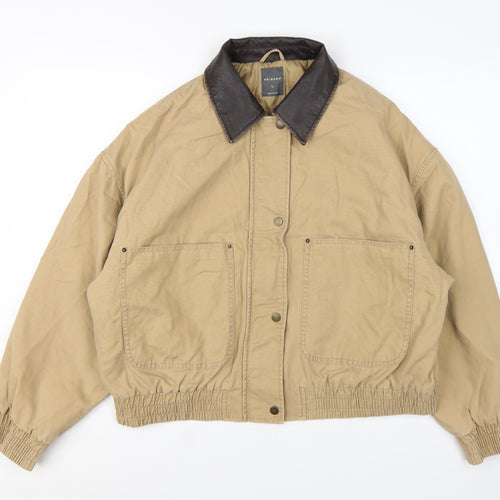 Primark Women's Beige Bomber Jacket L Cotton Casual Style